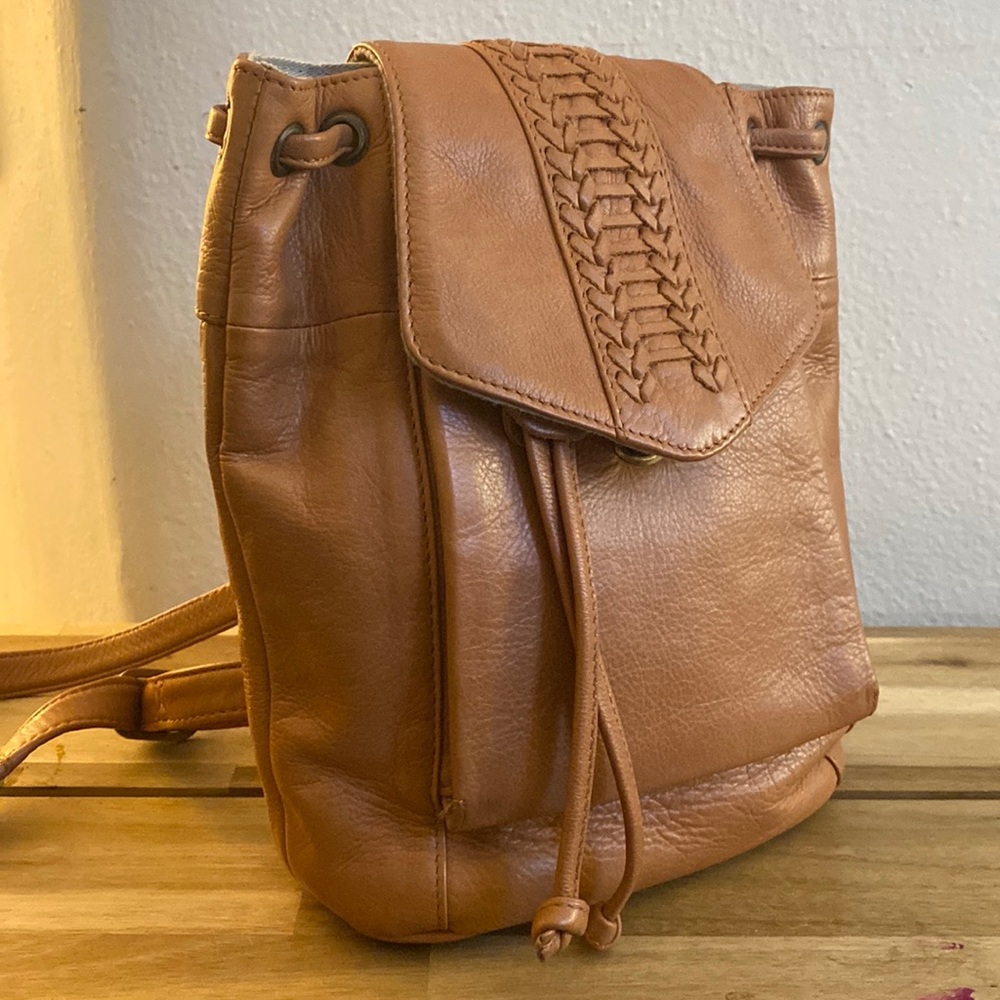 Anthropologie Day & Mood Cognac Leather Single Strap Sage Backpack Shoulder Bag